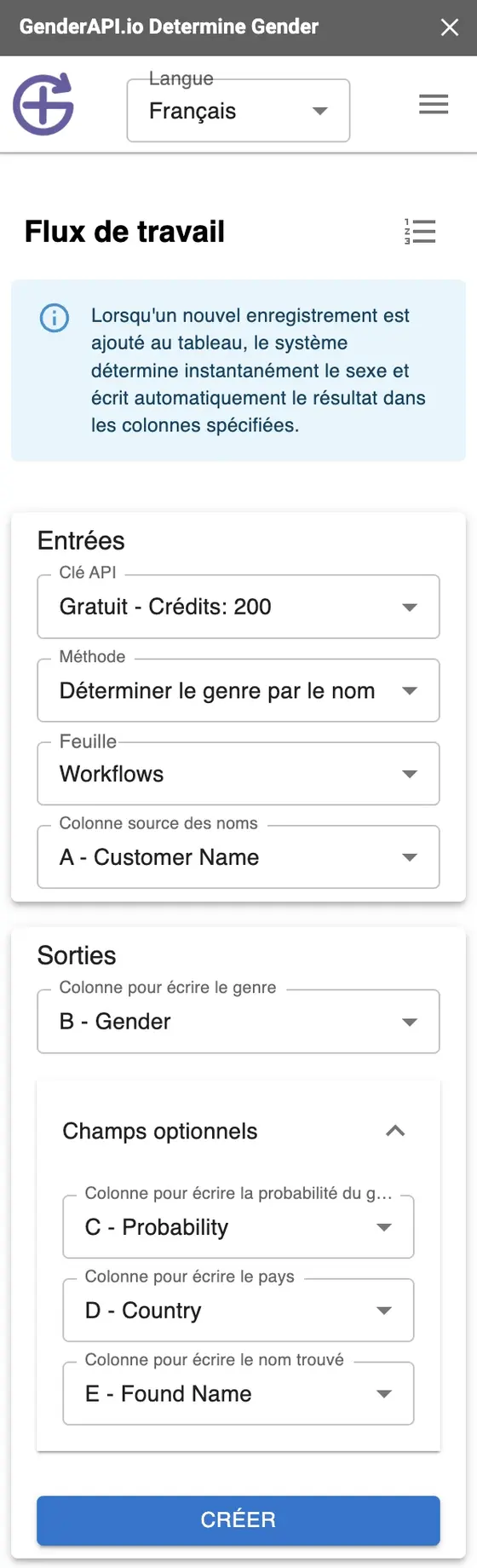Comment Identifier le Genre des Clients dans Google Sheets en Temps Réel - Détection du genre avec l'extension Gender API