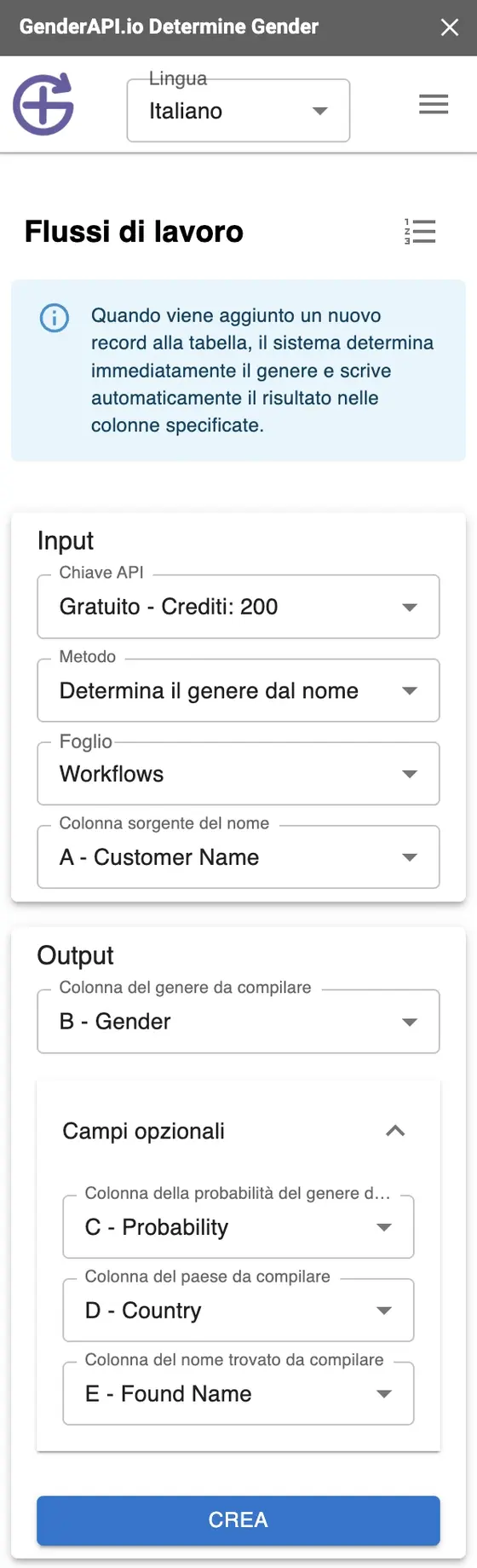 Come Identificare il Genere dei Clienti in Google Sheets in Tempo Reale - Rilevamento del genere con il componente aggiuntivo Gender API