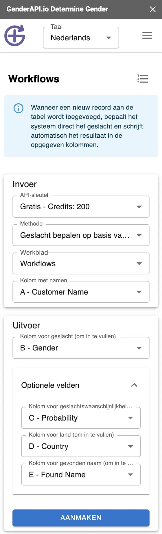 Hoe het Geslacht van Klanten in Google Sheets in Realtime te Bepalen - Geslachtsdetectie met de Gender API-add-on