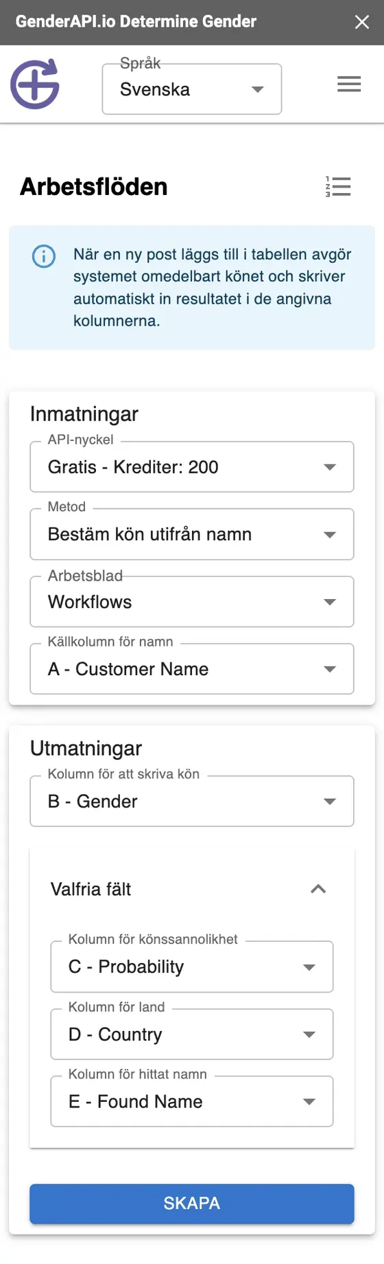 Hur du Identifierar Kön på Kunder i Google Sheets i Realtid – Könsidentifiering med Gender API-tillägget