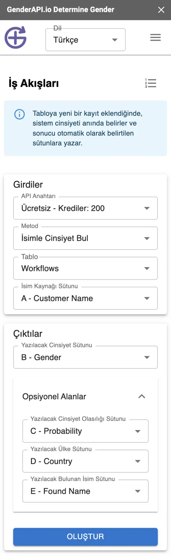 Google Sheets’te Müşteri Cinsiyetini Gerçek Zamanlı Belirleme - Gender API Eklentisi ile cinsiyet tespiti
