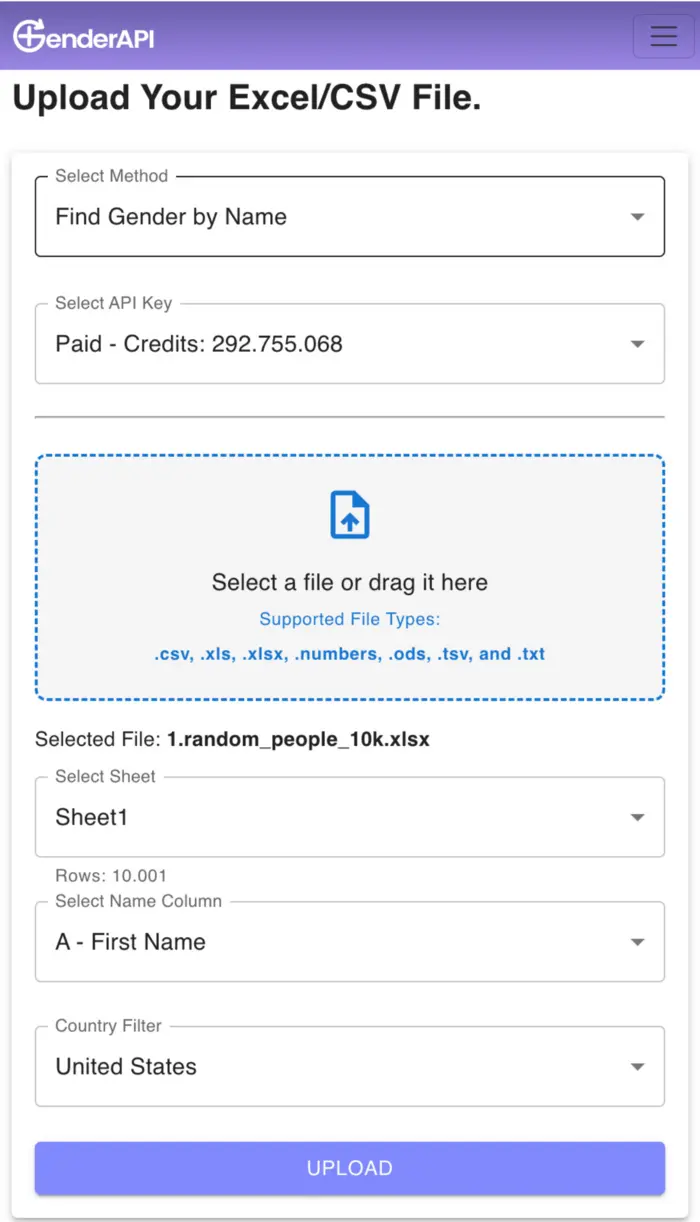 Gender API Excel CSV App