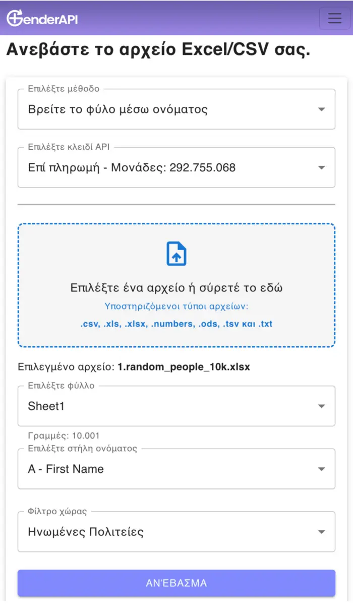 Gender API Excel CSV App
