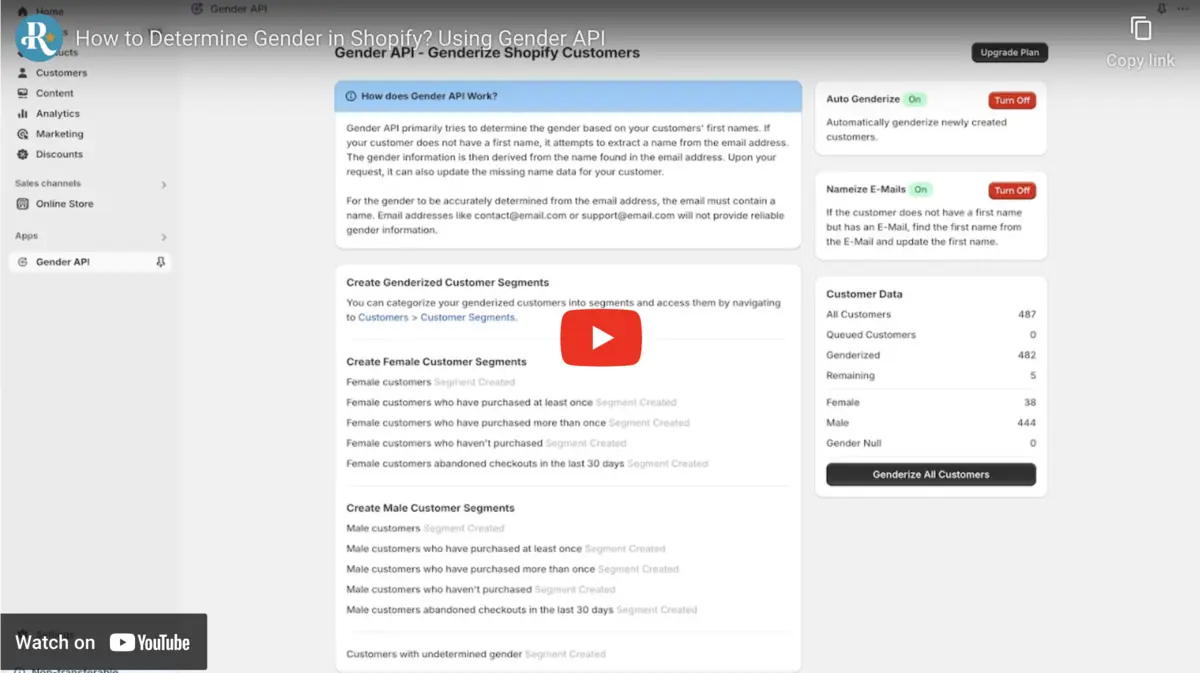 Como usar o vídeo para o aplicativo Gender API Shopify